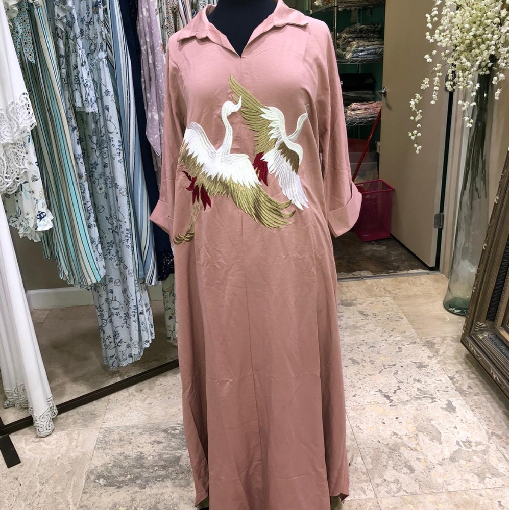 Long embroidered pink dress